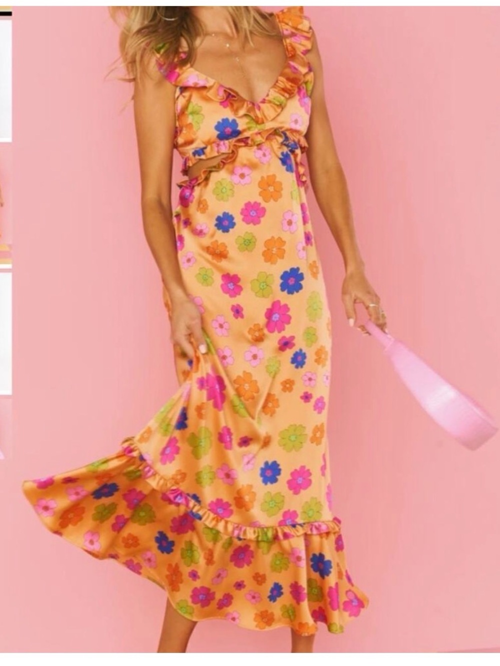 Show Me Your MuMu Vibrant Floral Dress in Orange and Pink. Silk MEDIUM